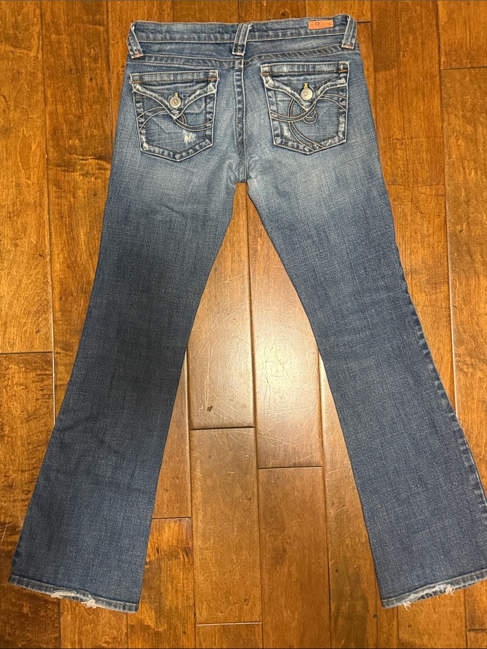 Plastic By Gly Women’s Dark Blue Flare Jeans with Embroidered Pockets Size 7